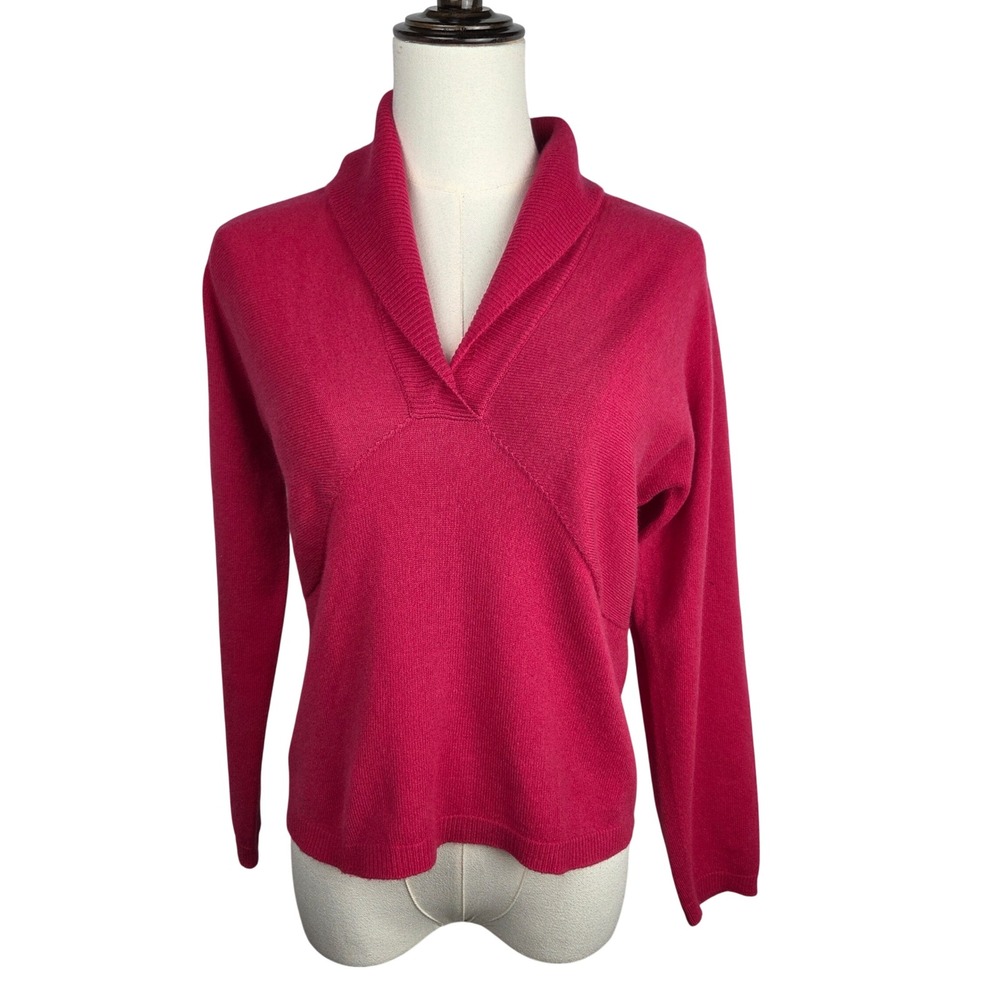 Talbots Sweater Large Petite 100% Cashmere Shawl Collar Vintage 90s Fuchsia Pink